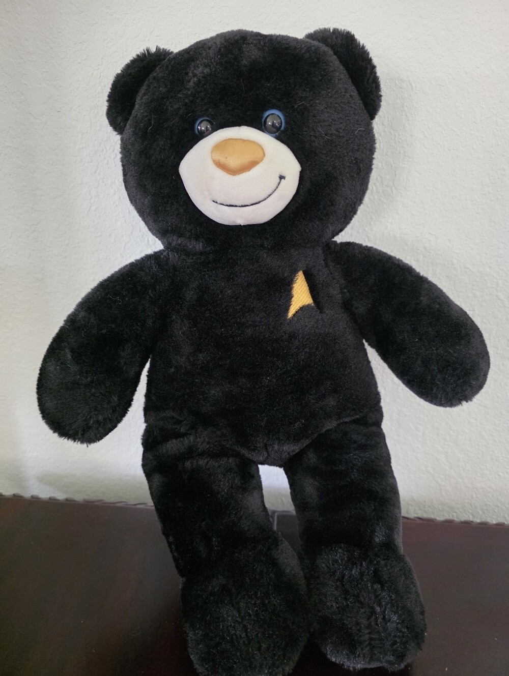 Black Plush Bear Stuffed Animal with Yellow Accent - Brand: